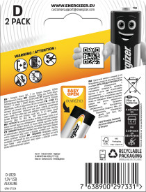 Energizer Power Alkaline D Battery Pack of 2