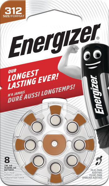 Energizer Zinc Air HA312 Battery Pack of 8