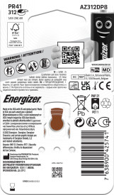 Energizer Zinc Air HA312 Battery Pack of 8