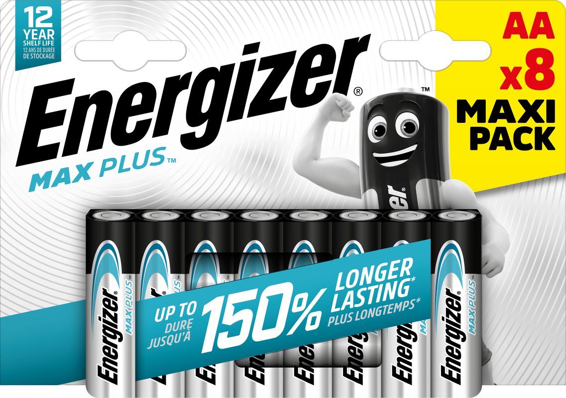 Energizer Max Plus Alkaline AA Battery Pack of 8