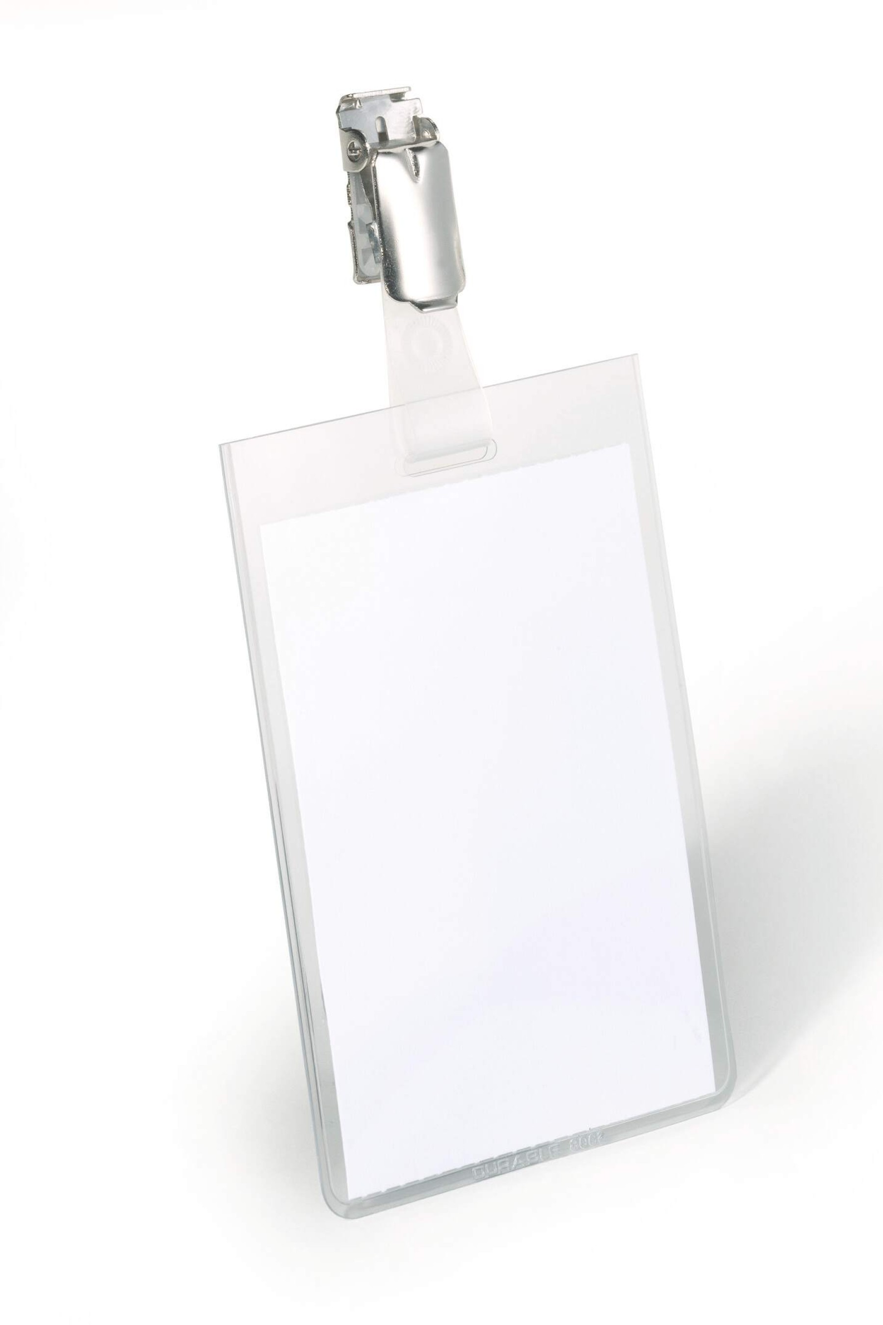 Durable Clip Name Tag ID Badge Card Holders | 25 Pack | Vertical 90 x 60mm
