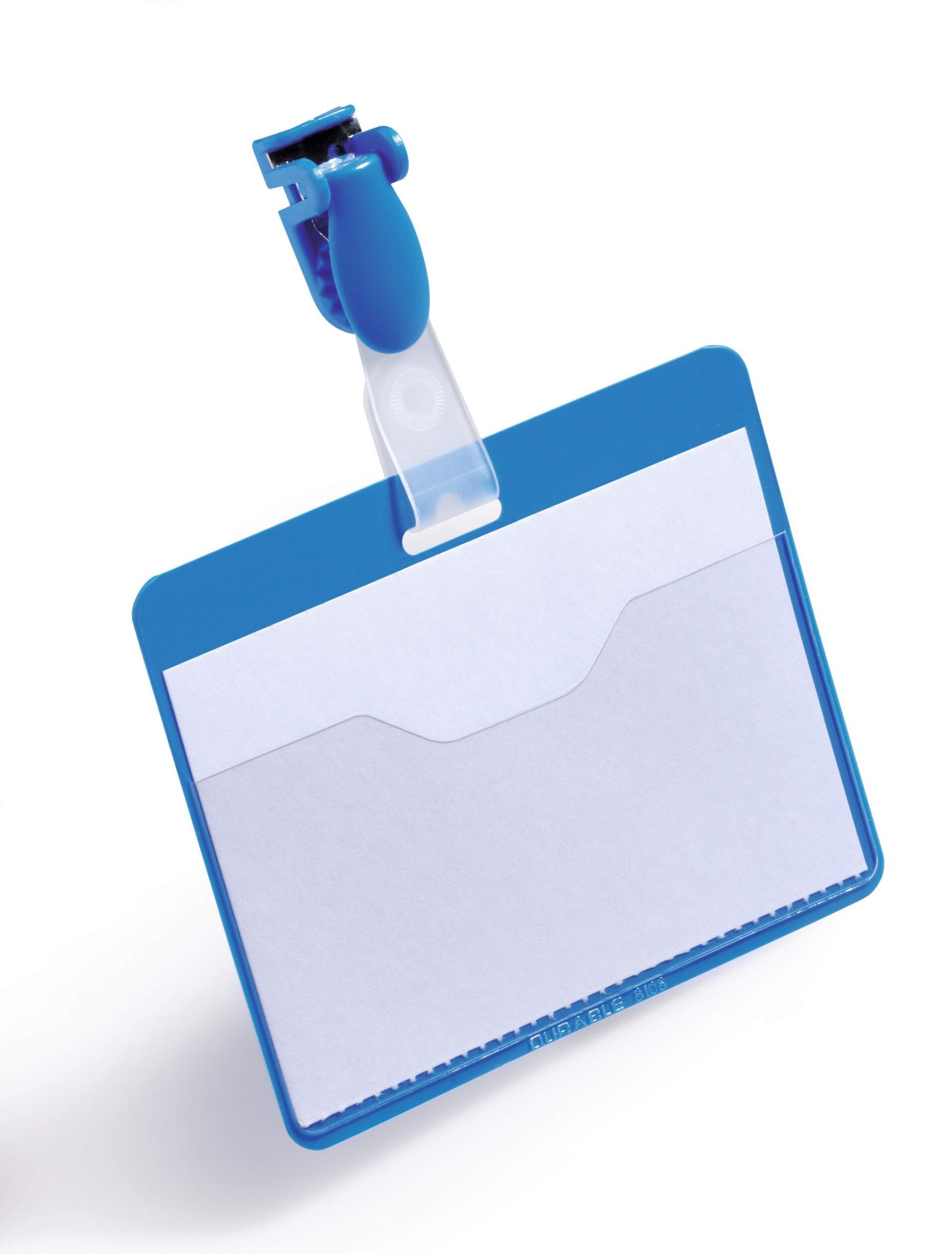 Durable Clip Name Tag ID Badge Card Holders + Inserts | 25 Pack | 54x90mm | Blue
