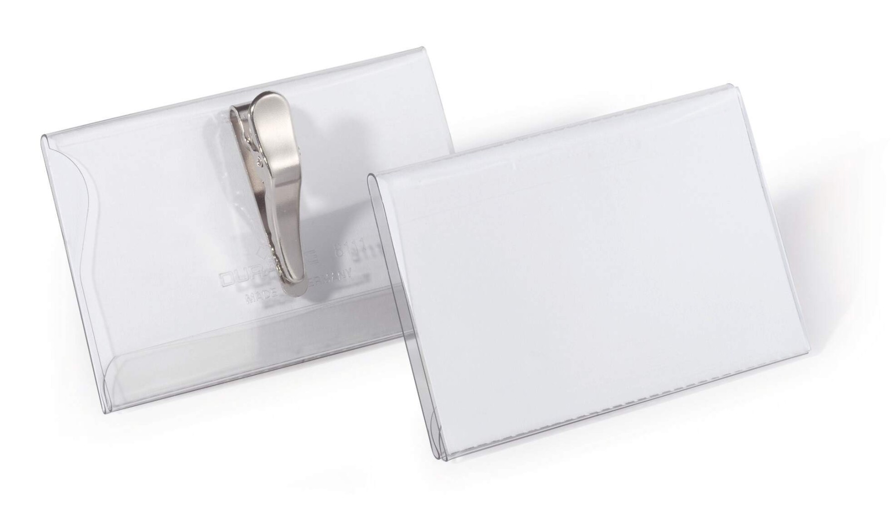 Durable Crocodile Clip Name Tag ID Badge Holders + Inserts | 25 Pack | 54 x 90mm