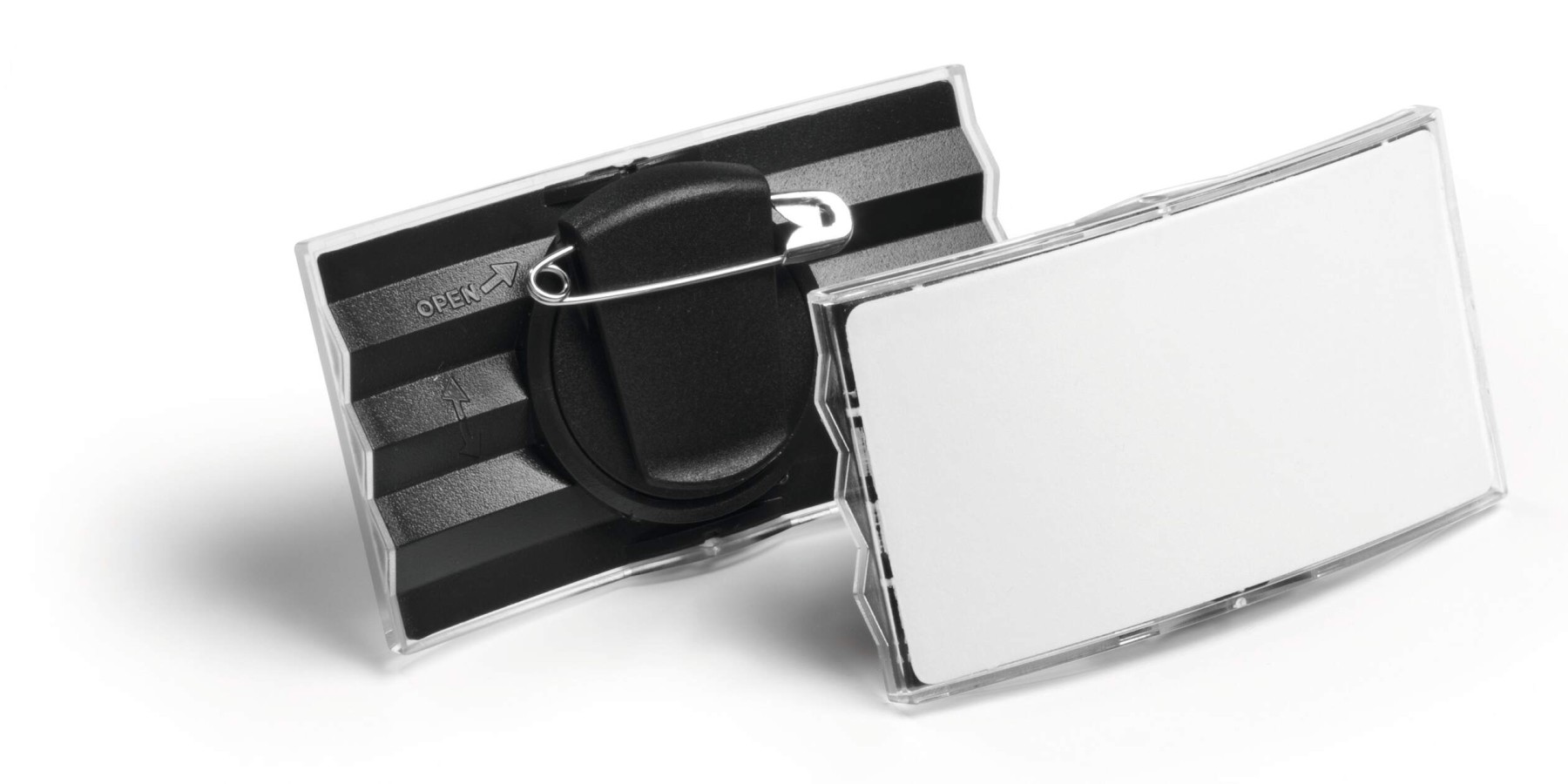 Durable CONVEX Clip & Pin Name Tag Badge Holders + Inserts | 25 Pack | 40 x 75mm