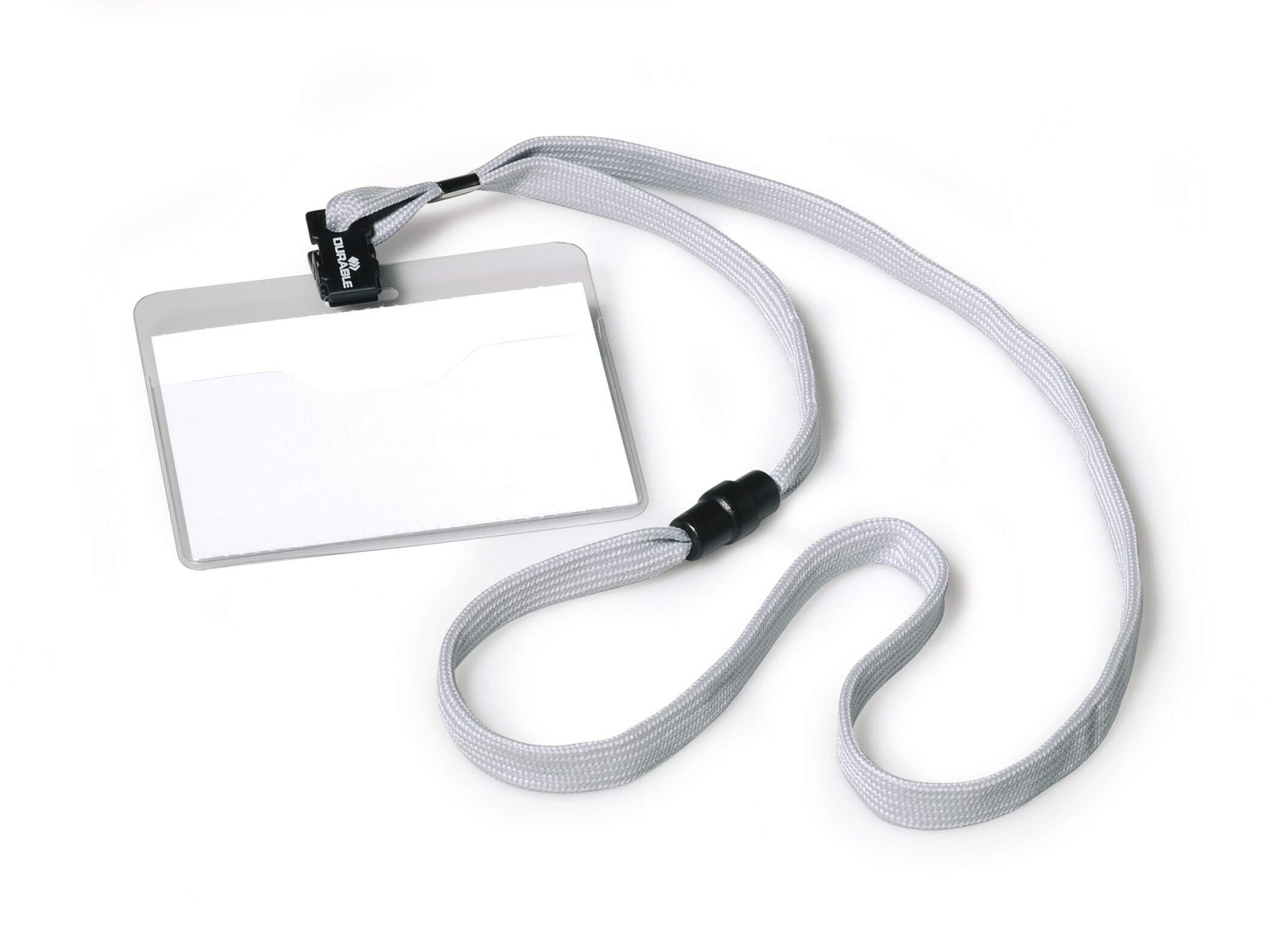 Durable Lanyard Name Badge Grey ID Card Holder + Inserts | 10 Pack | 60 x 90mm
