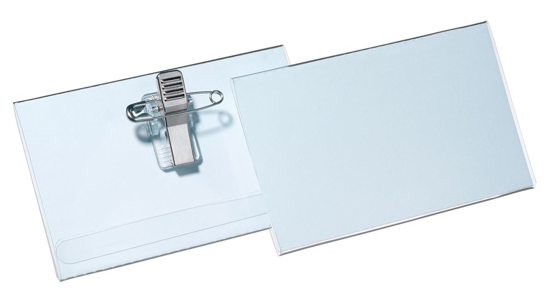 Durable Essential Clip & Pin Name Badge Holders + Inserts | 50 Pack | 54 x 90mm