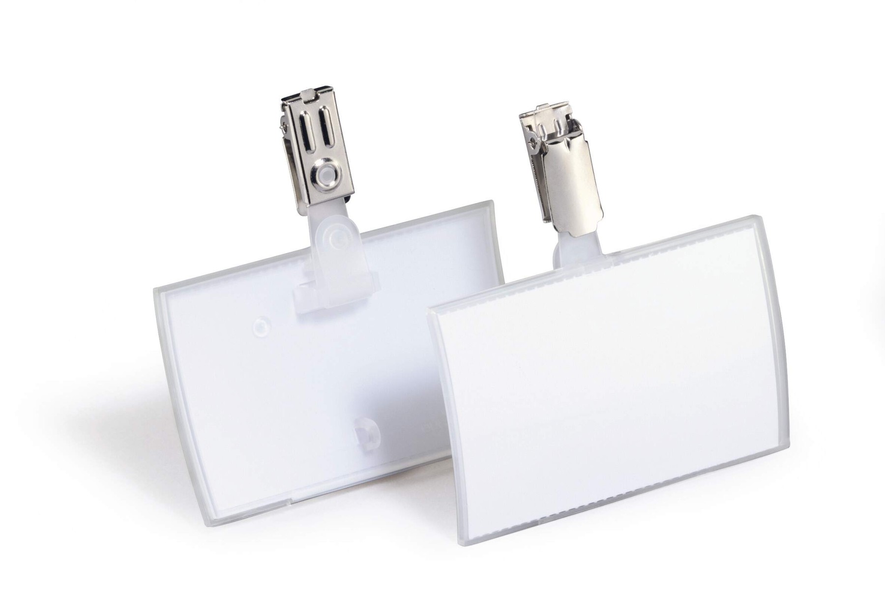 Durable CLICK FOLD Clip Name Tag Badge Holders + Inserts | 25 Pack | 54 x 90mm