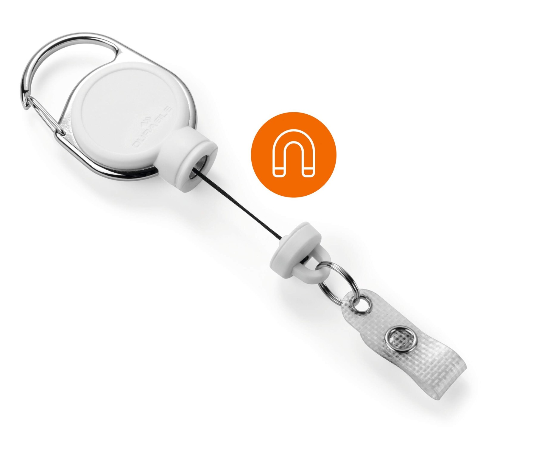 Durable Extra Strong Retractable Clip Badge Reels for ID & Keys | White