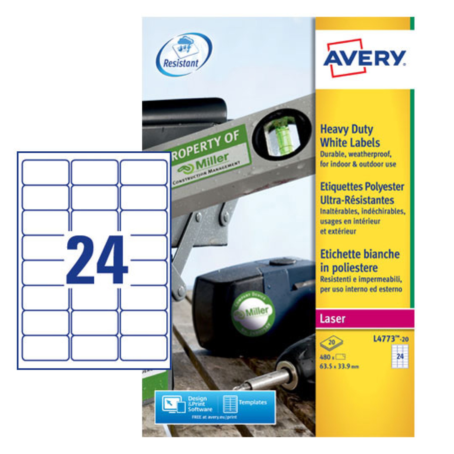 Avery Heavy Duty Labels, 64.6x33.8mm, White