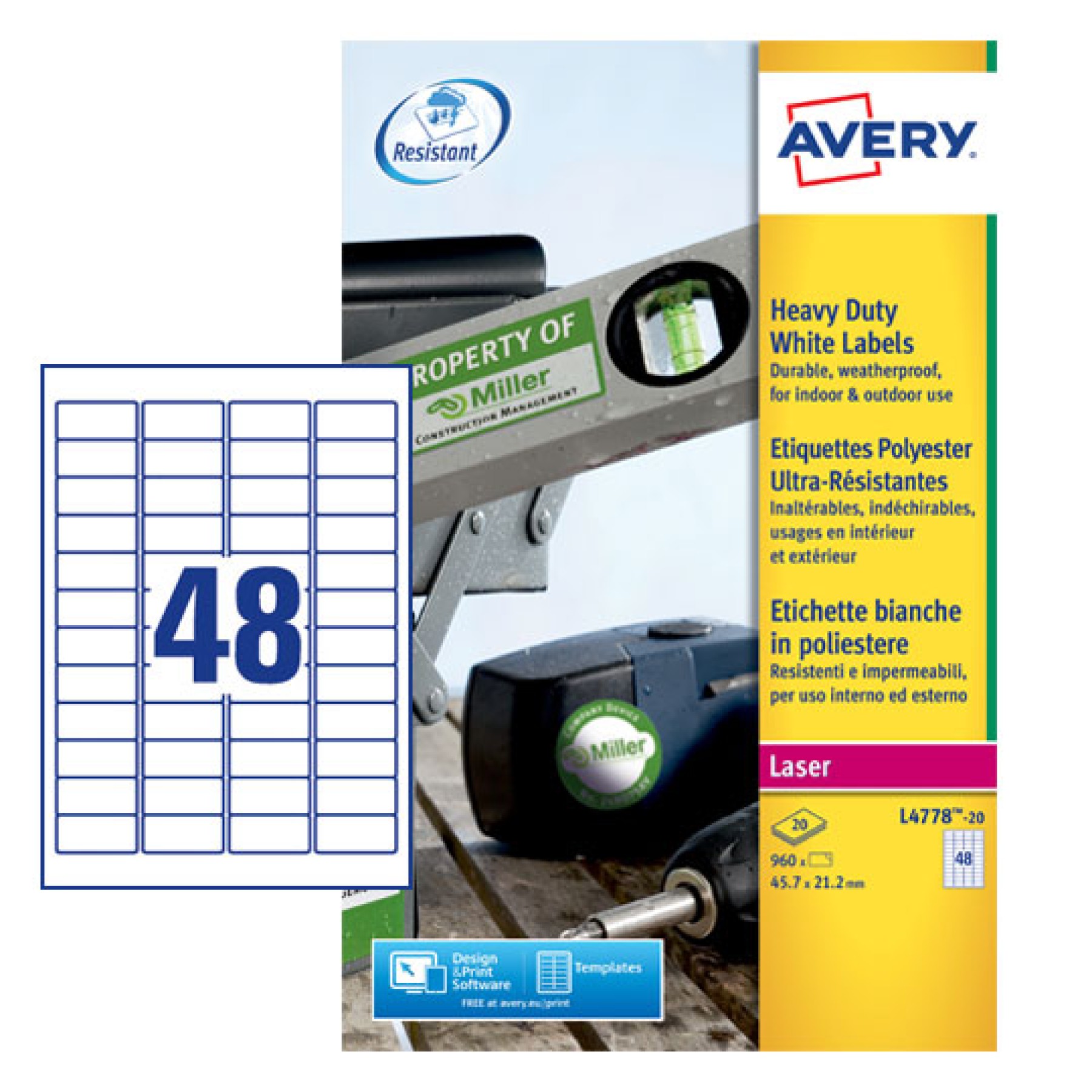 Avery Heavy Duty Labels, 45.7x21.2mm, White