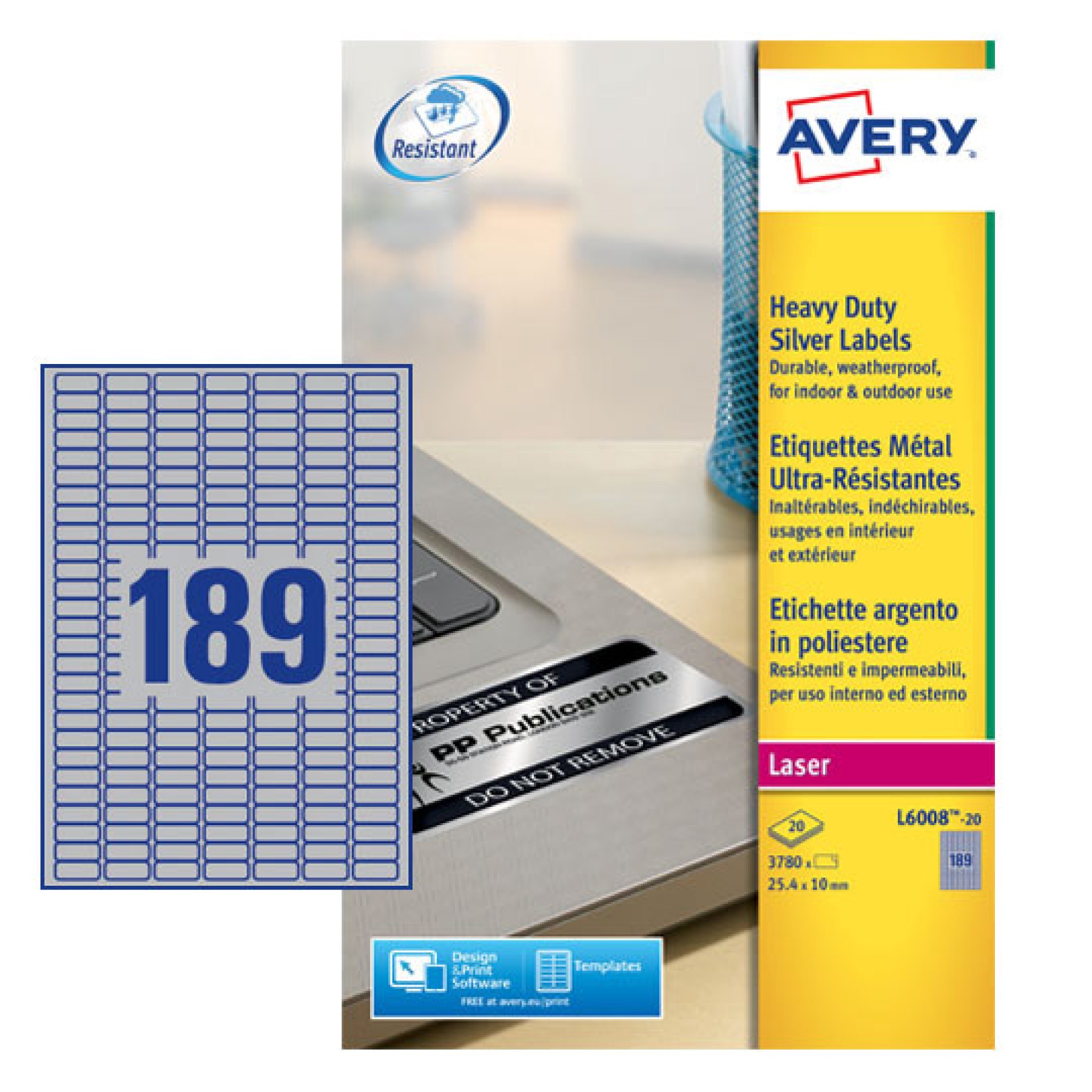 Avery Heavy Duty Labels, 25.4x10mm, Silver