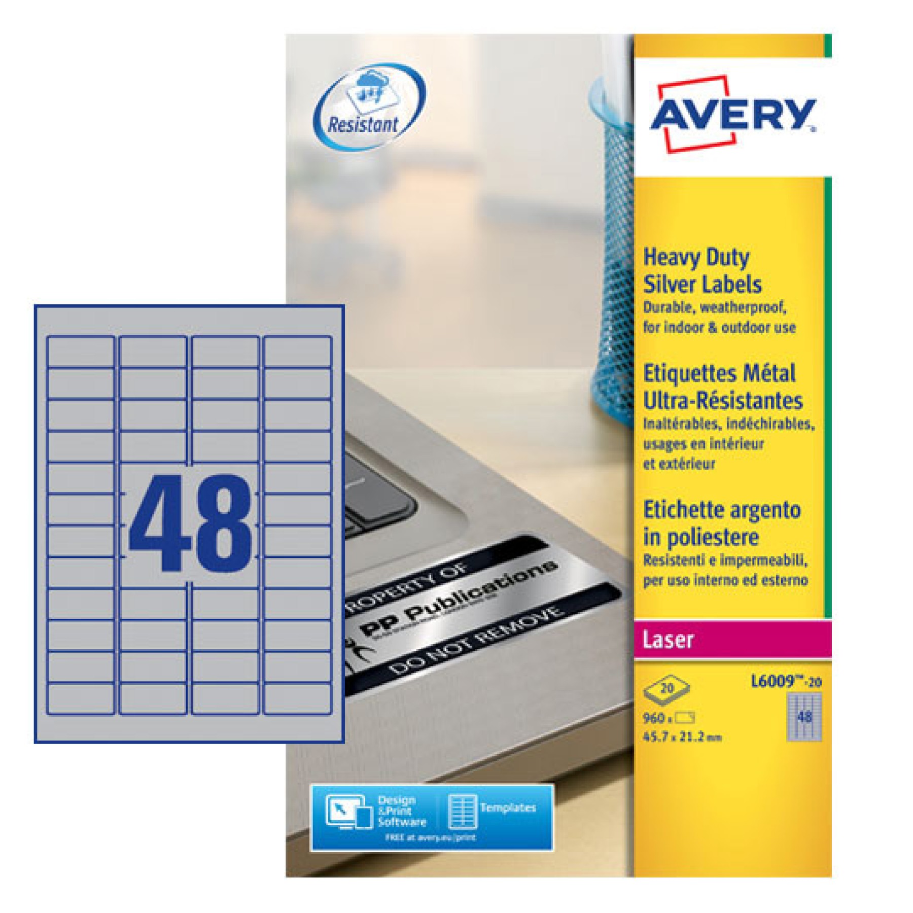 Avery Heavy Duty Labels, 45.7x21.2mm, Silver
