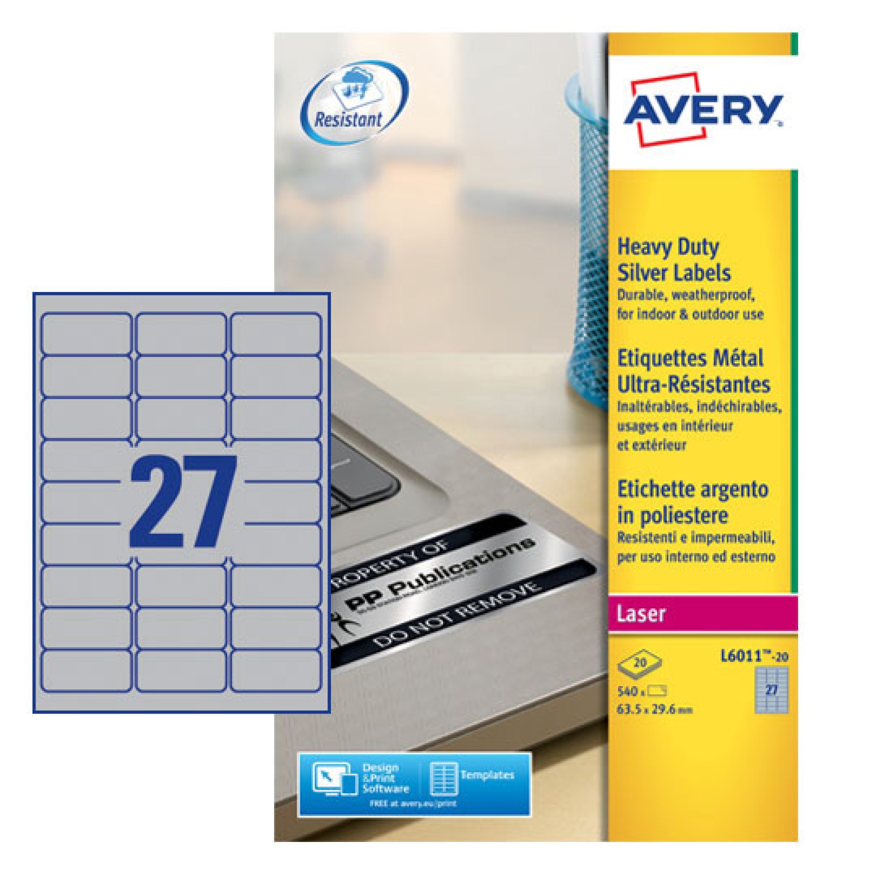 Avery Heavy Duty Labels, 63.5x29.6mm, Silver