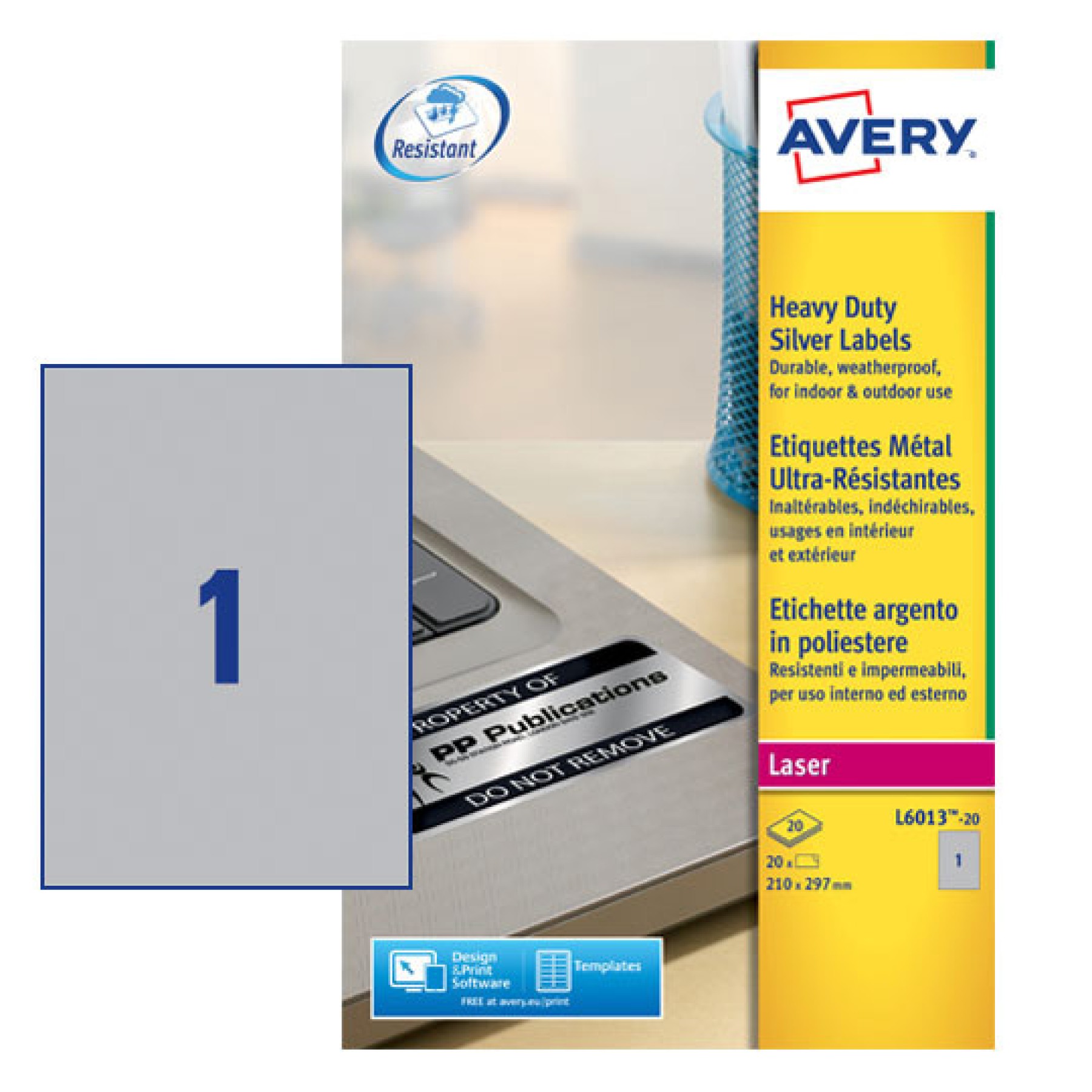 Avery Heavy Duty Labels, 210x297mm, Silver