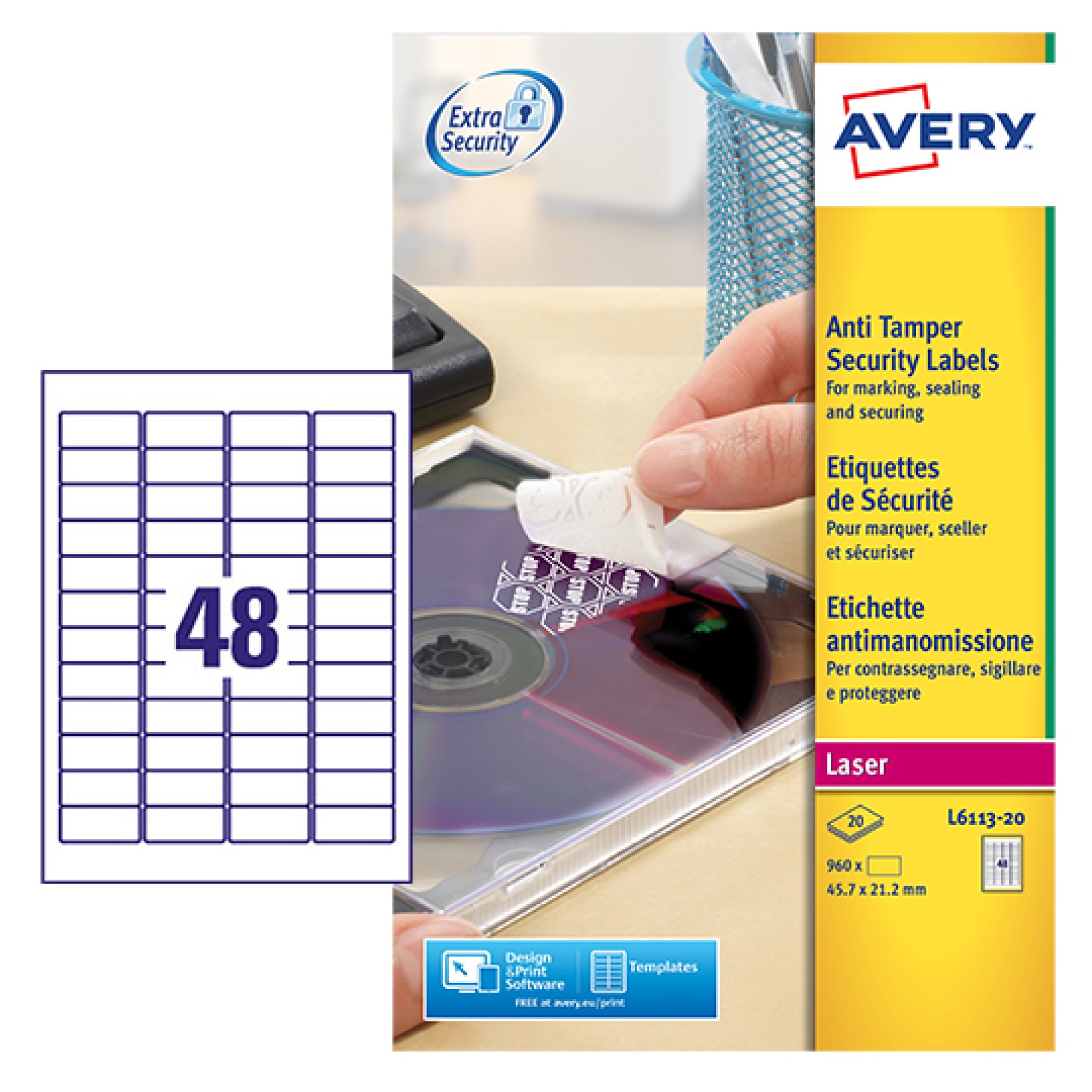 Avery Anti Tamper Label, 48x20mm, White 