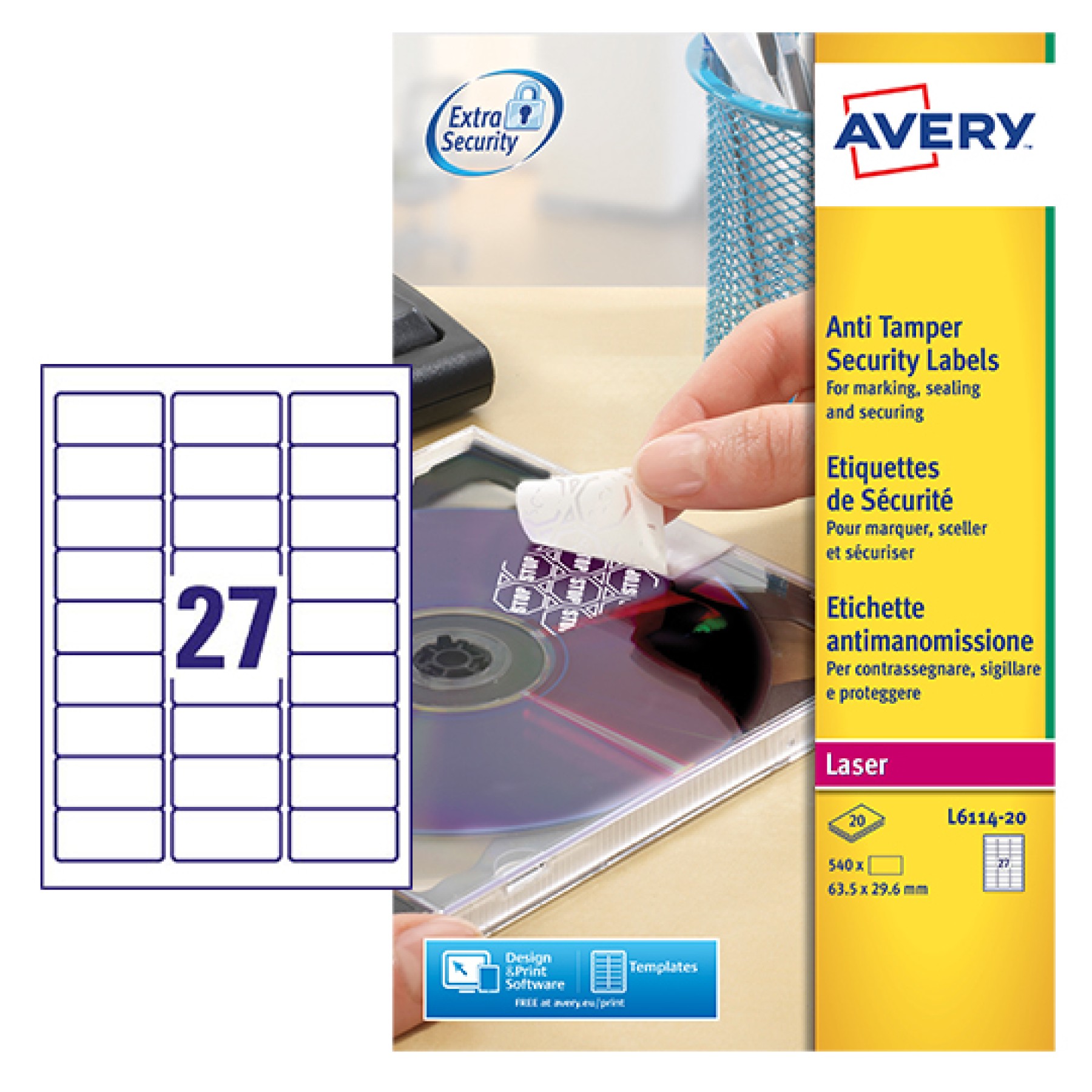 Avery Anti Tamper Label, 63.5x29.6mm, White 