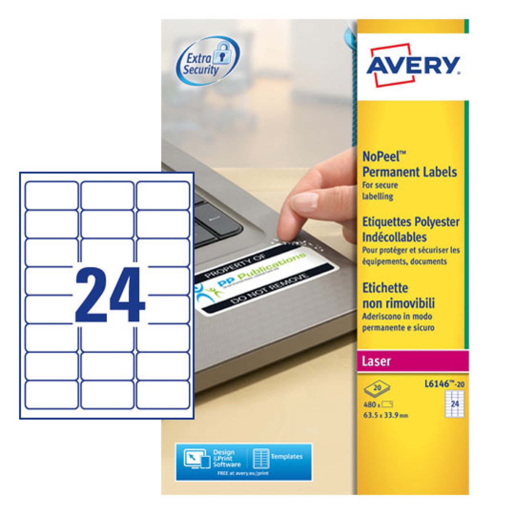 Avery NoPeel Labels 63.5x33.9mm, White