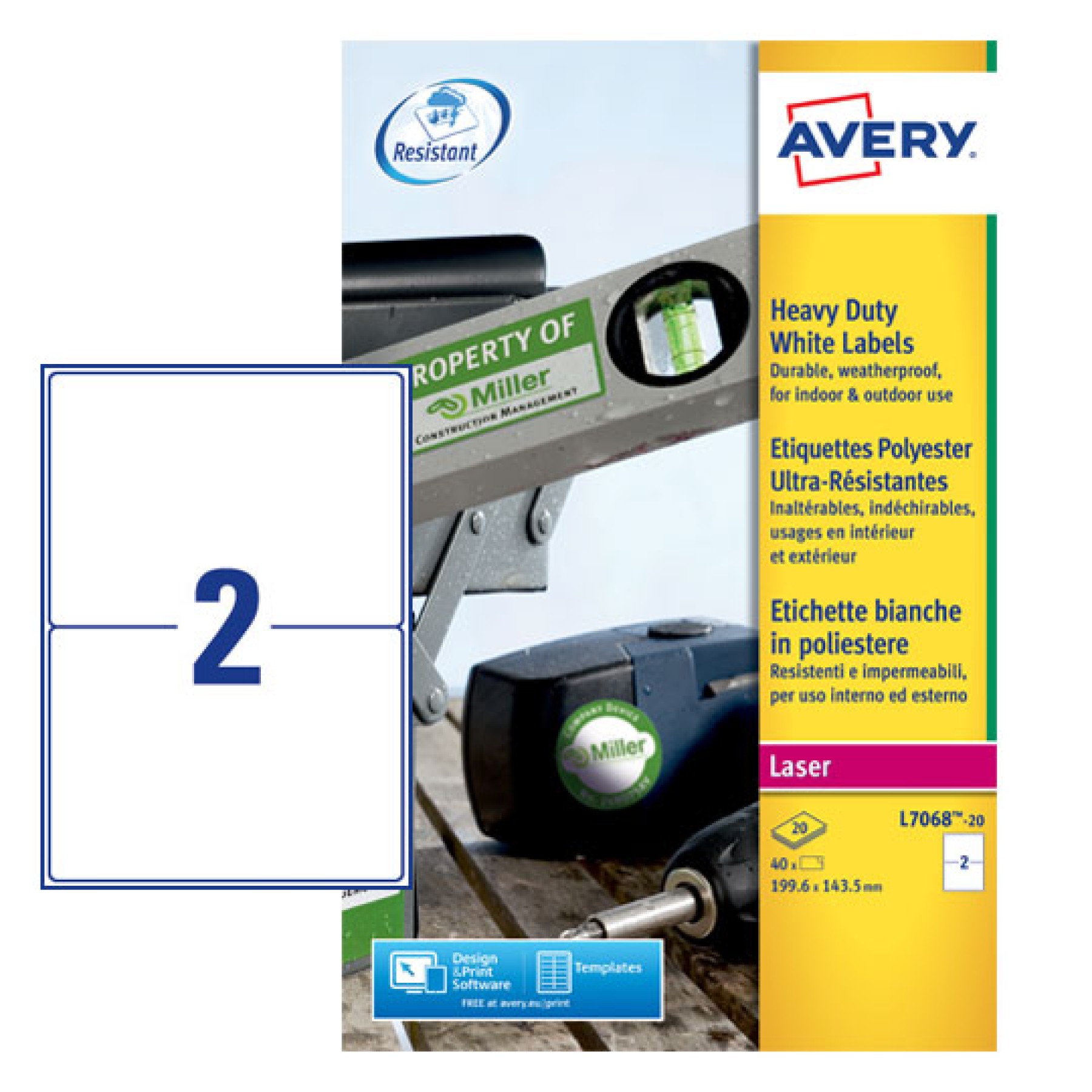 Avery Heavy Duty Labels, 199.6x143.5mm, White