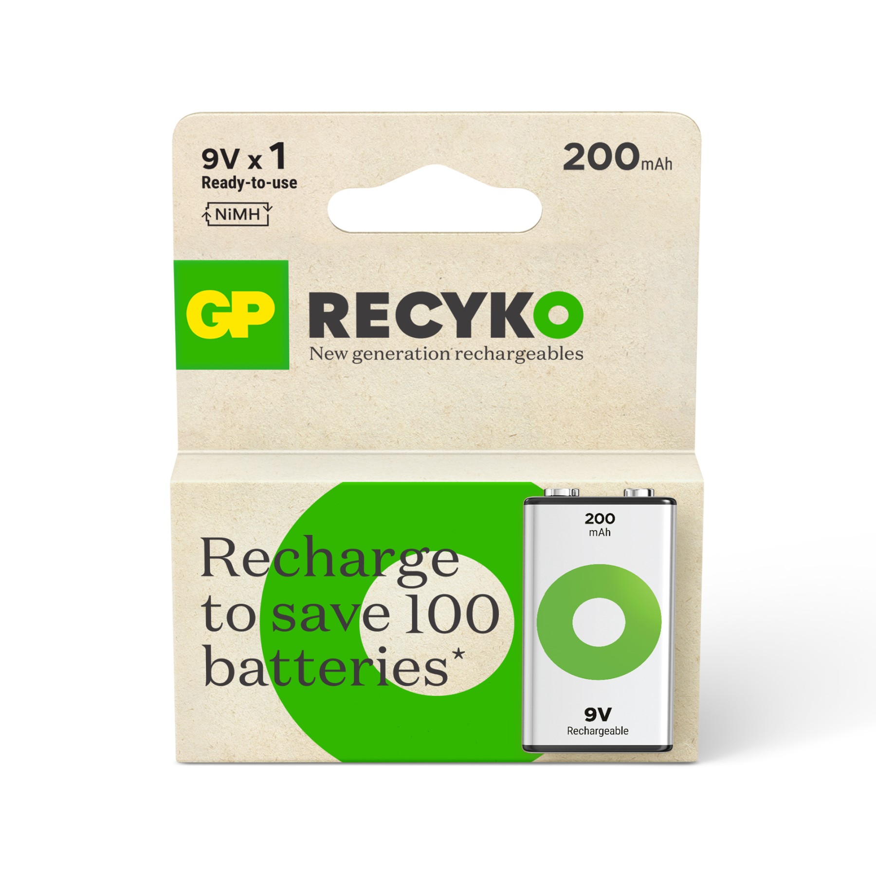 GP Recyko NiMH 200mAh 9V Pack of 1