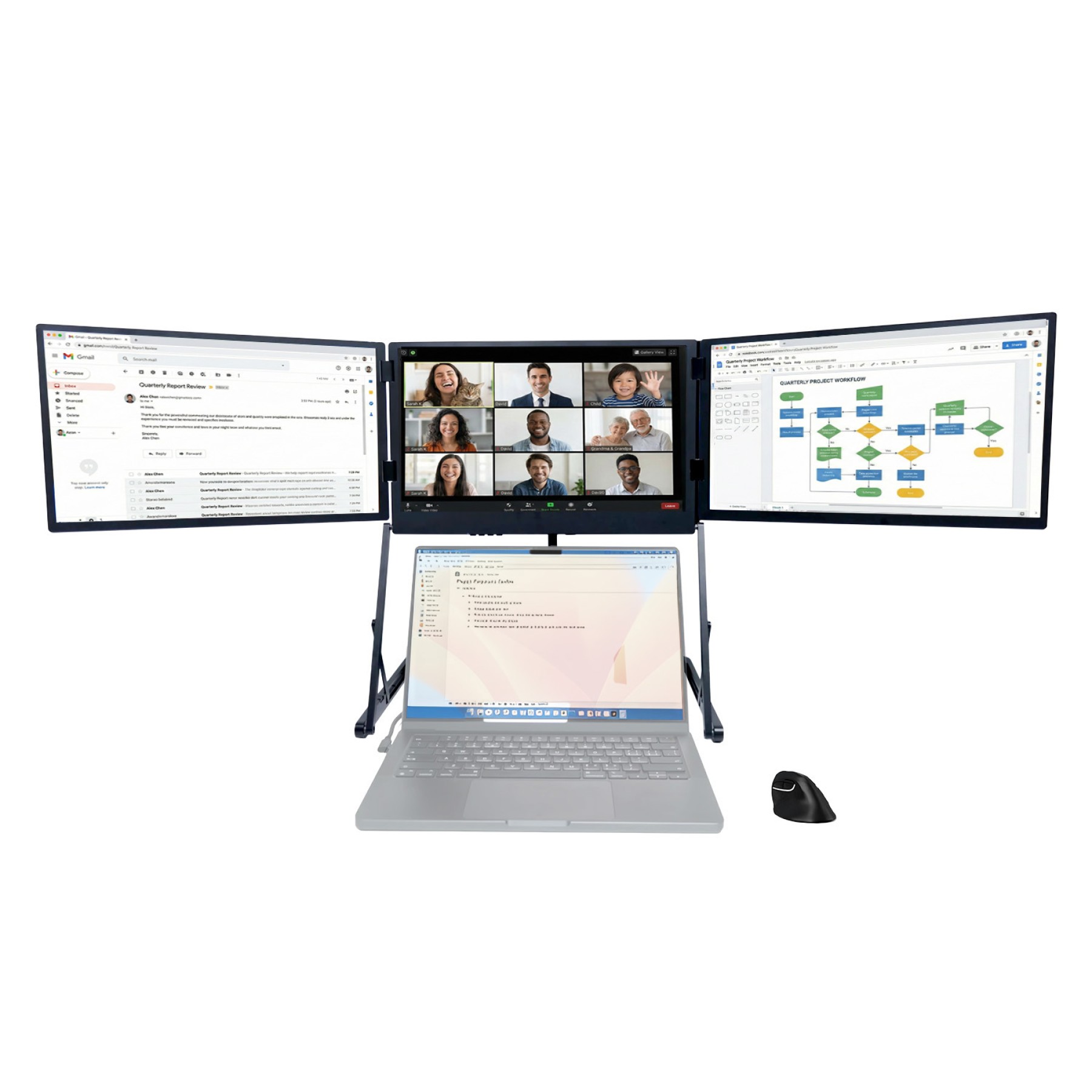 standivarius Doxa Pro 3 Portable Triple Monitor on Adjustable / Pack of 1 / Black