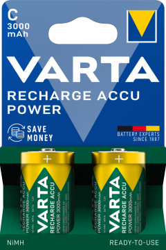 VARTA Rechargeable C Batteries 3000mAh Pack of 2